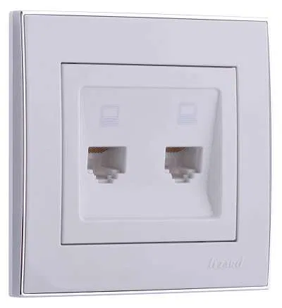 Розетка компьютерная 2-м СП Rain RJ45 с хром. боковой вставкой бел. LEZARD 703-0225-141