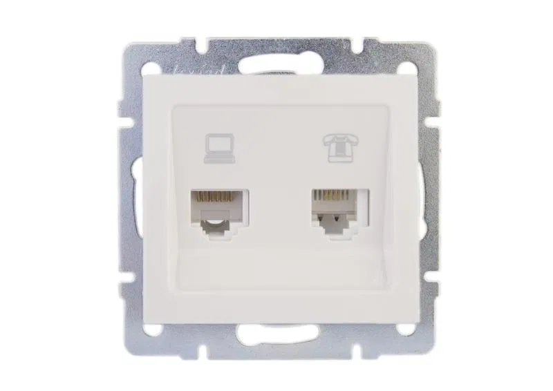 Розетка компьютерная + телефонная 2-м СП Rain RJ45 + RJ11 16А IP20 механизм бел. LEZARD 703-0288-143