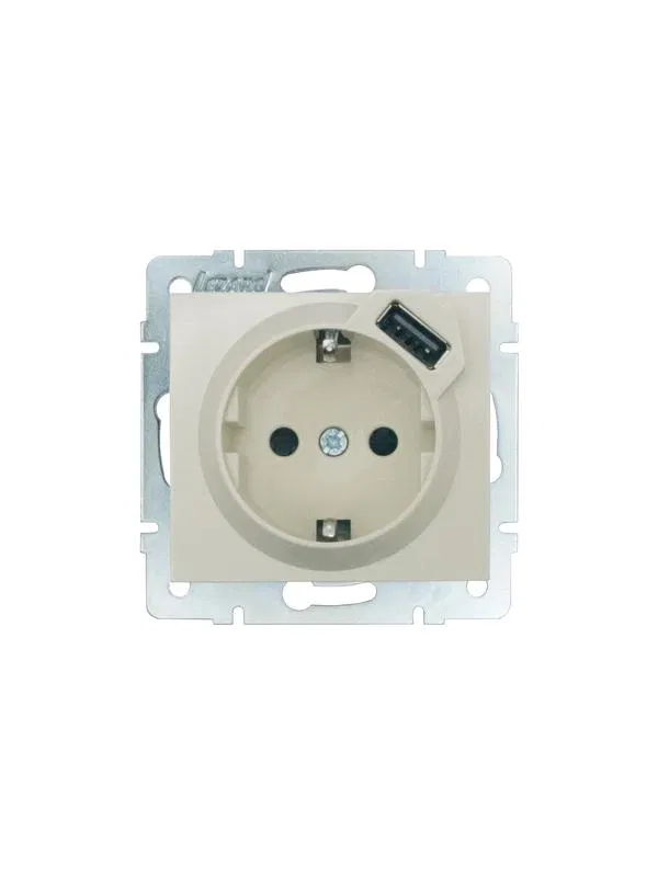 Розетка 1-м СП RAIN 16А IP20 с заземл. + USB механизм крем. LEZARD 703-0388-181