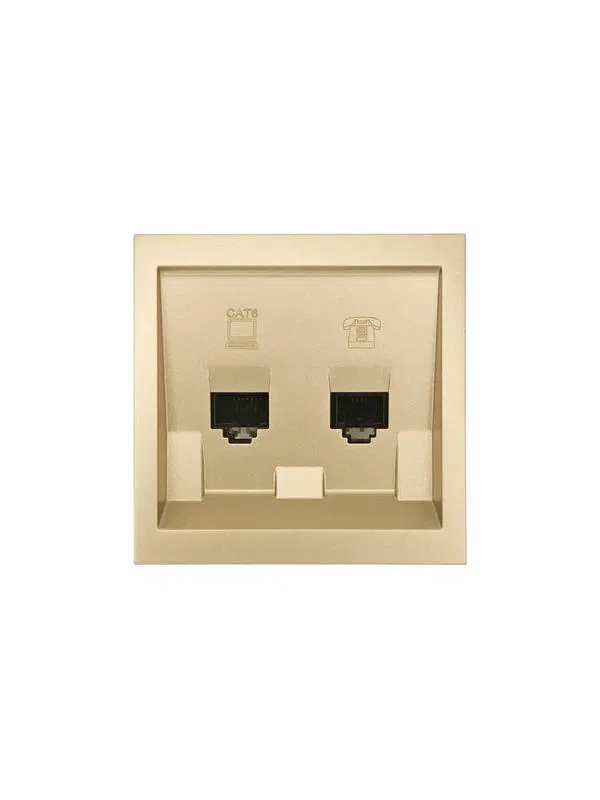 Розетка компьютер+телефон СП ZIMA IP20 с модулем Cat 6 зол. LEZARD 704-3688-144