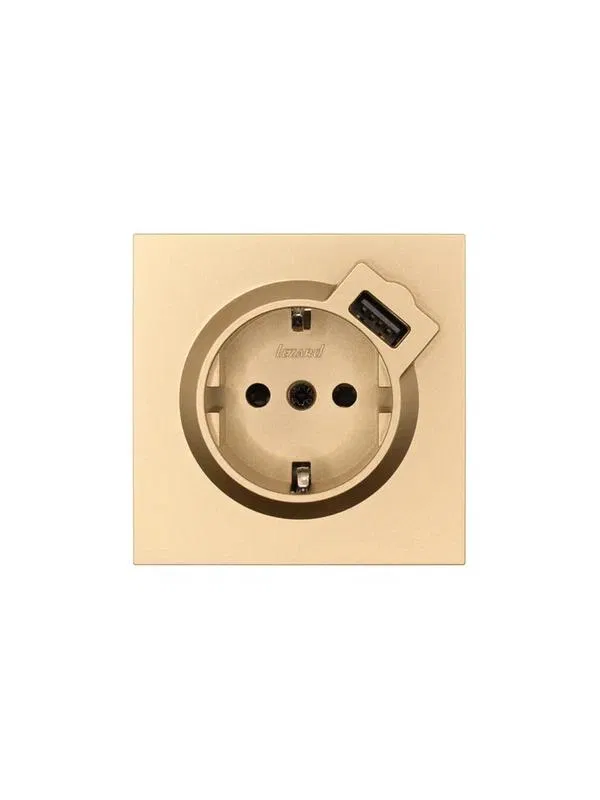 Розетка 1-мест. с/з+USB разъем СП ZIMA IP20 зол. LEZARD 704-3688-181
