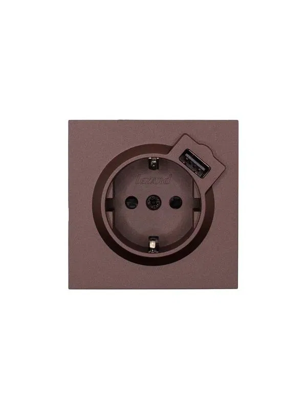 Розетка 1-мест. с/з+USB разъем СП ZIMA IP20 шоколад LEZARD 704-7388-181