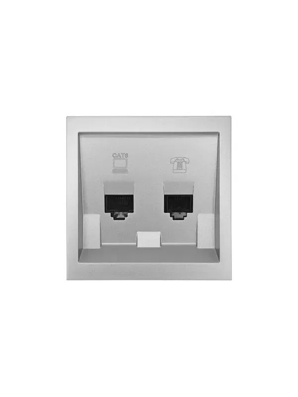 Розетка компьютер+телефон СП ZIMA IP20 с модулем Cat 6 сер. матов. LEZARD 704-7488-144