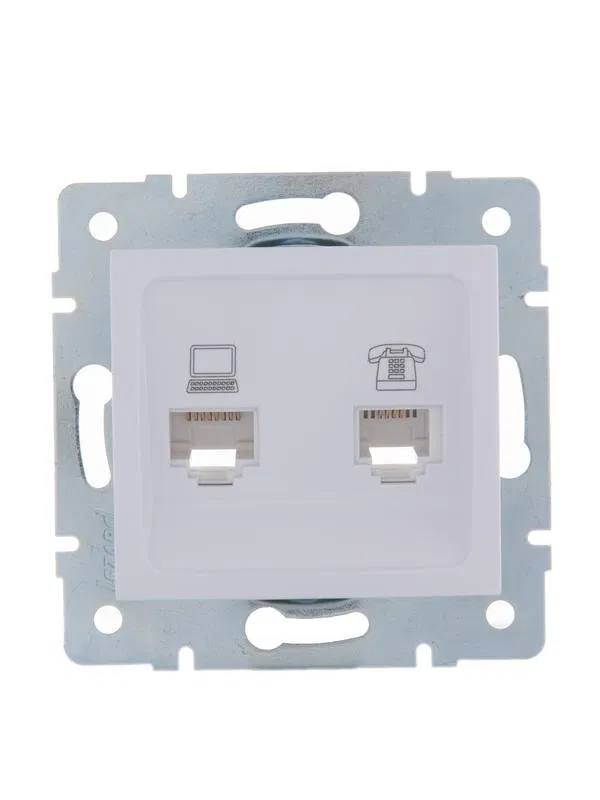 Розетка компьютерная + телефонная 2-м СП Karina RJ45 + RJ11 механизм бел. LEZARD 707-0288-143