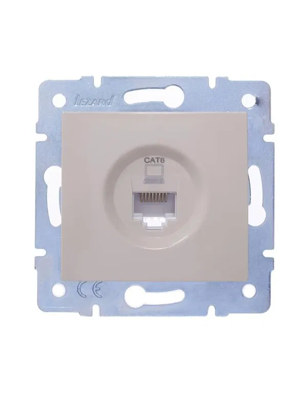Розетка компьютерная 1-м СП KARINA IP20 RJ45 кат.6 механизм крем. LEZARD 707-0388-140