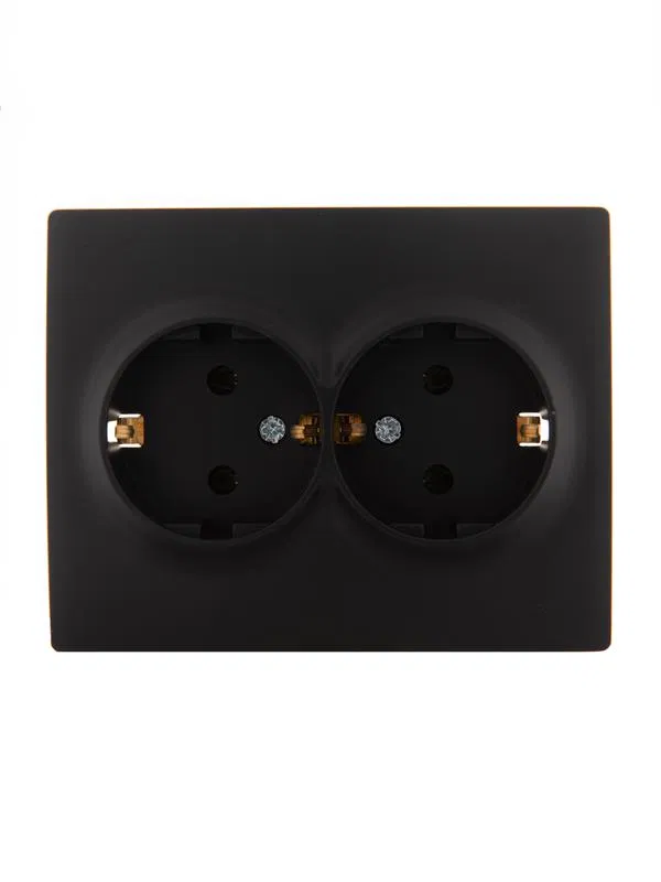 Socket 2-gang flush-mounted Karina with earth thermoplastic black velvet LEZARD 707-4200-127B