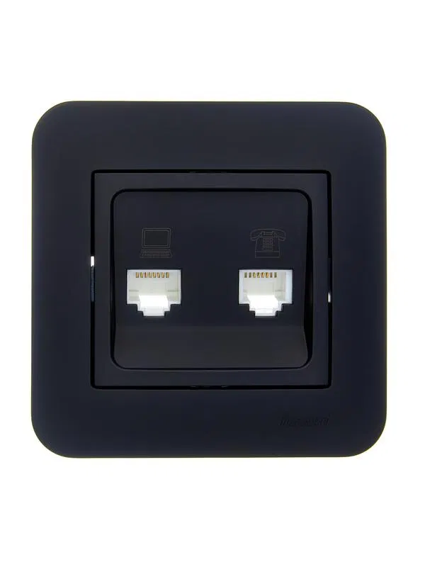 Розетка компьютерная+телефонная 2-м СП ASTI RJ45 + RJ11 в сборе черн. бархат LEZARD 7081-4242-143