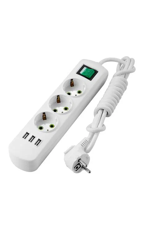 Extension cord 3x2m with ground. Letitia USB with switch LEZARD 721-0302-302U