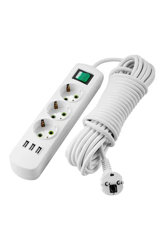 带接地插座的 3x5m 延长线 Letitia USB 带开关 LEZARD 721-0305-302U