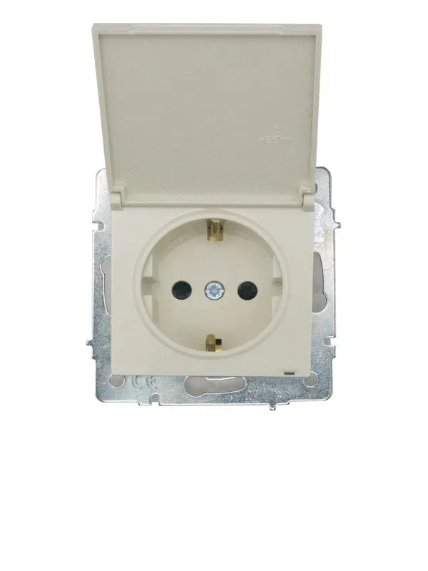 Розетка 1-м СП VESNA 16А IP44 с заземл. с крышкой ПБТ механизм крем. LEZARD 742-0388-123BIPCH