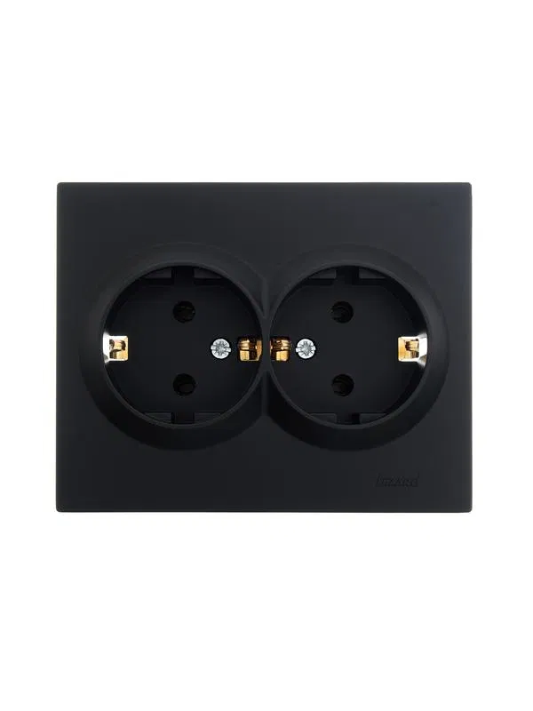 2-gang socket SP VESNA with grounding PBT black velvet LEZARD 742-4200-127B