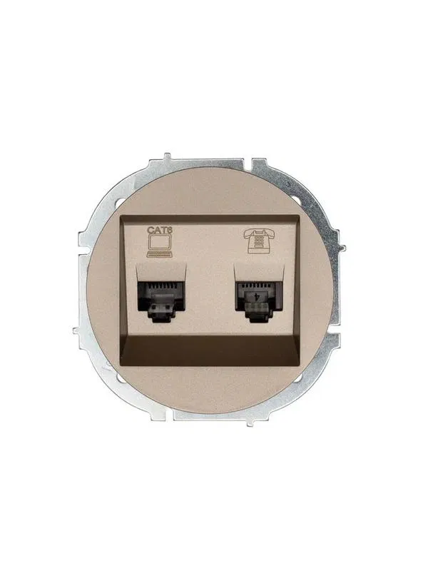 Розетка компьютерная + телефонная OSEN RJ45 кат.6 + RJ11 с модулем механизм титан LEZARD 743-3788-144