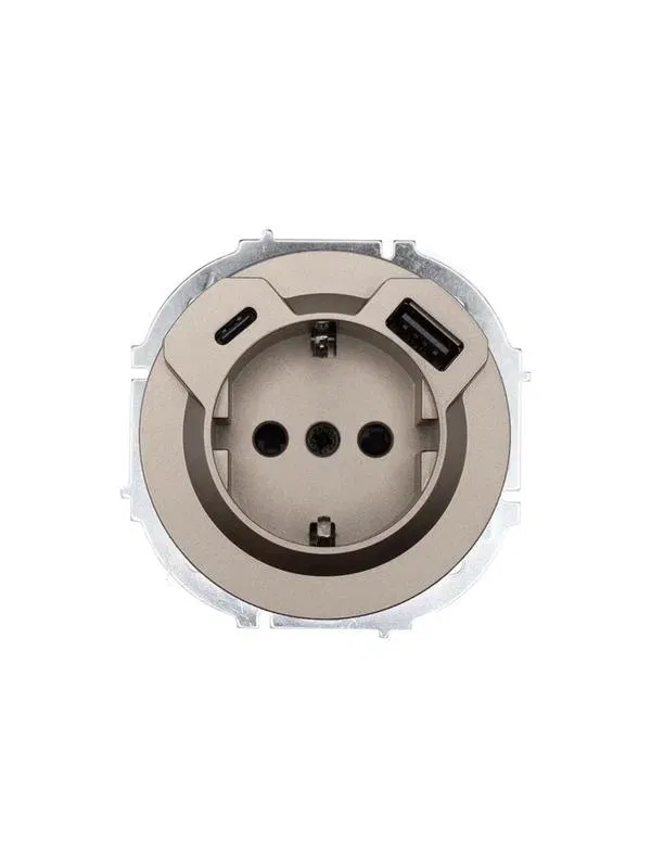 Розетка 1-м СП OSEN с заземл. TC + USB разъем механизм титан LEZARD 743-3788-181TC
