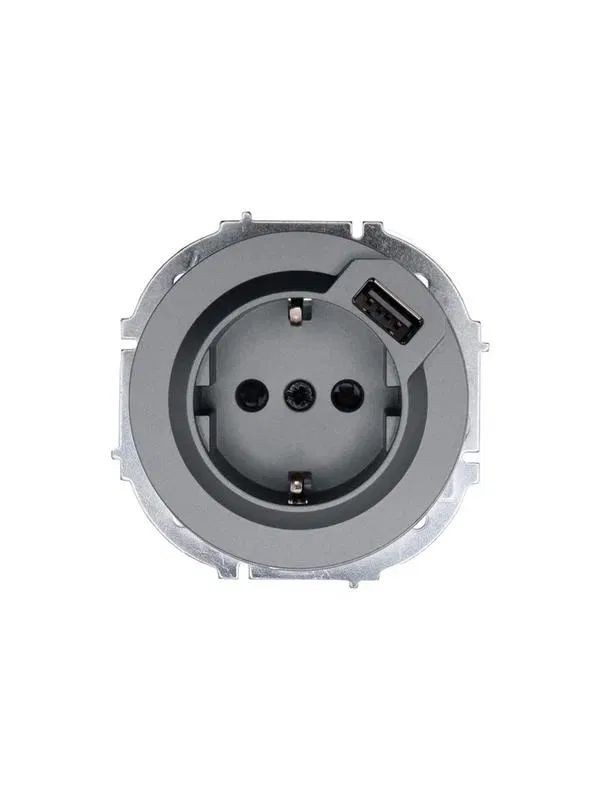 Розетка 1-м СП OSEN с заземл. + USB разъем механизм сер. матов. LEZARD 743-7488-181