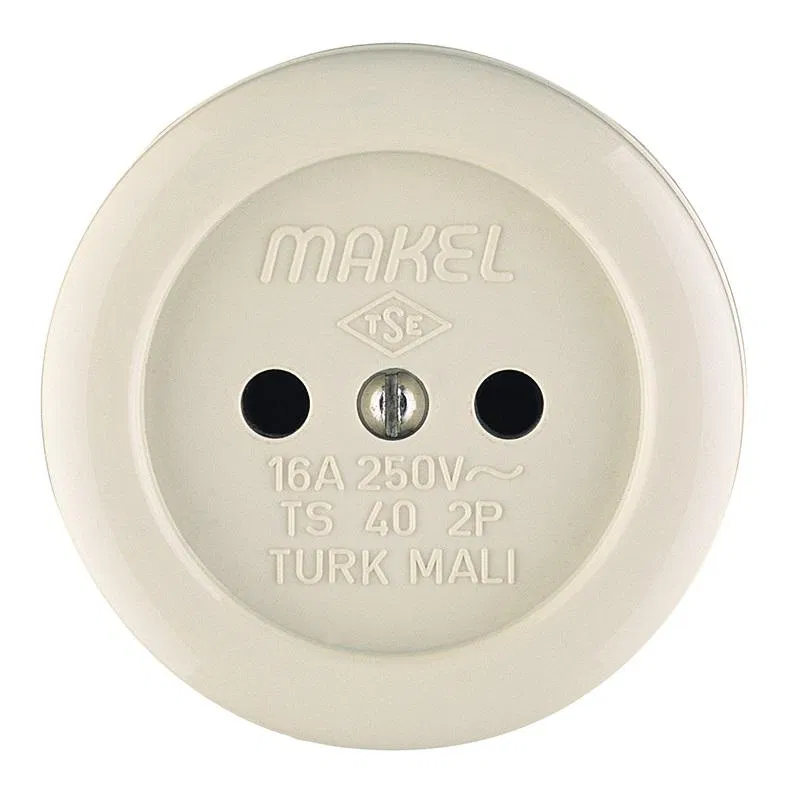 Розетка 1-м ОП 16А IP20 круглая без заземл. керамика беж. Makel 16012
