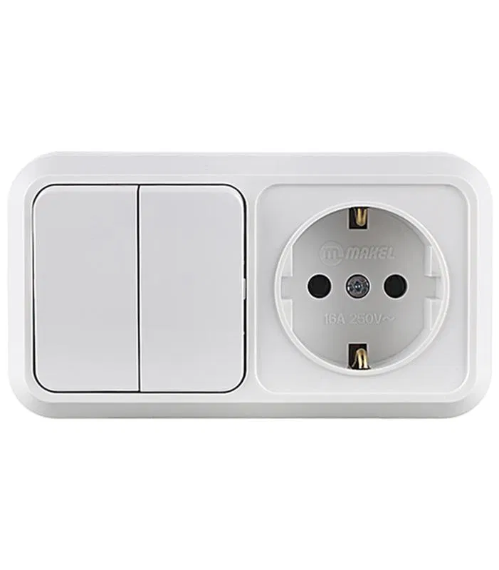 OP block socket 1-way IP20 with grounding + switch 2-way Makel 451A2