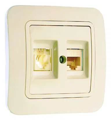 Computer + telephone socket 2-gang SP Lillium TF cat.5E 16A IP20 euro standard cream/cream. Makel 70237