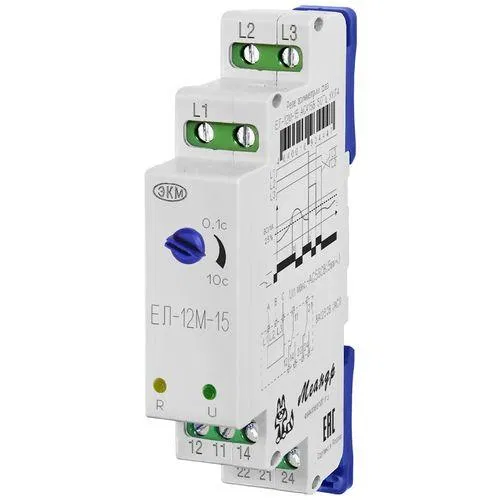 Реле контроля трехфазного напряжения ЕЛ-12М-15 AC230В УХЛ2 (спец.) с задержкой срабатывания 0.1-10с ток контактов исполнительного реле 8А 2п Меандр A8302-16934393