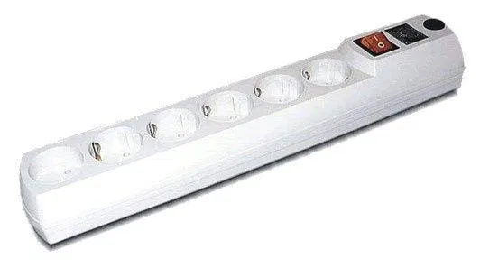 Extension cord with surge protector 6x2m 1-pc - without grounding + 5-pcs - with grounding PVS 3x0.75 H6 white Most 717214