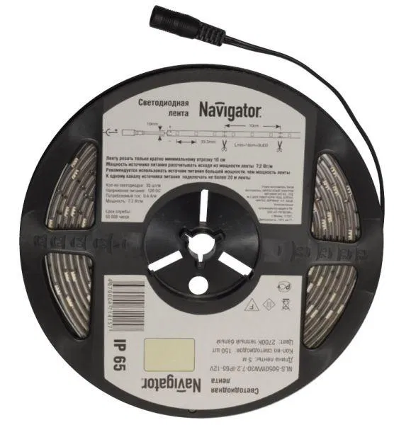 Лента светодиодная 71 423 NLS-5050Y30-7.2 IP65 12B R5 7.2Вт/м (уп.5м) Navigator 71423