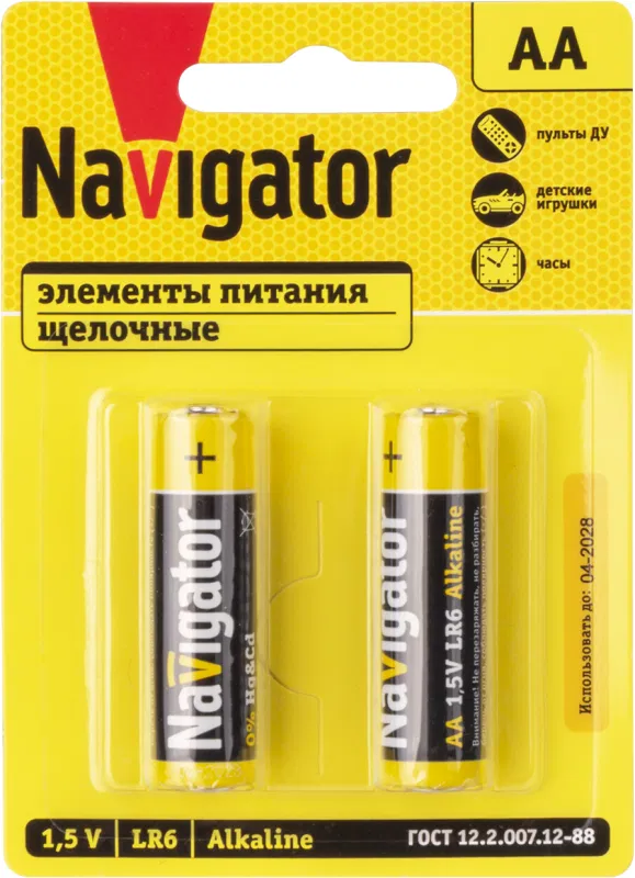Элемент питания алкалиновый AA/LR6 93 964 NBT-NPE-LR6-BP2 (уп.2шт) Navigator 93964