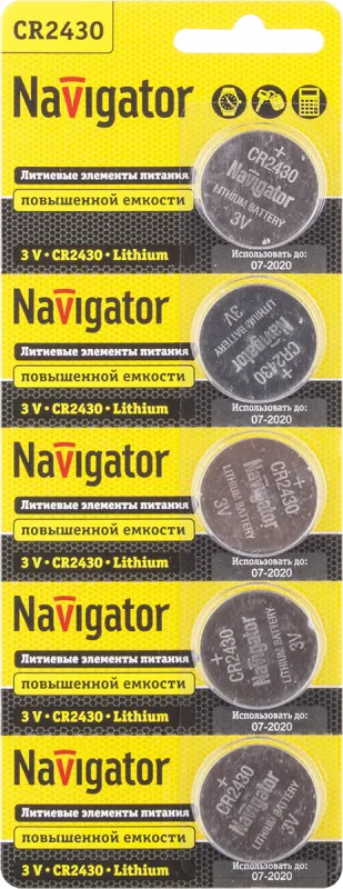 Элемент питания литиевый CR2430 94 781 NBT-CR2430-BP5 (блист.5шт) Navigator 94781