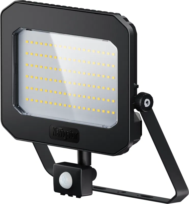 Прожектор светодиодный 95 203 NFL-05-100-6.5K-BL-D110-SNR-LED 100Вт 6500К IP65 12500лм с ИК датчиком движения черн. NAVIGATOR 95203