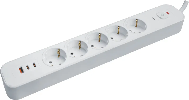 Фильтр сетевой 5х1.5м с заземл. 16А IP20 95 681 NSP-USB-05-150-ESC-3x1-PD20W + USB type-A + 2хUSB type-C с выкл. бел. NAVIGATOR 95681