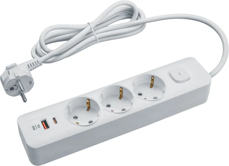 Удлинитель 3х5м с заземл. 16А IP20 95 689 NPE-USB06-03-500-ESC-3X1-PD20W USB-C + USB-A с выкл. бел. NAVIGATOR 95689