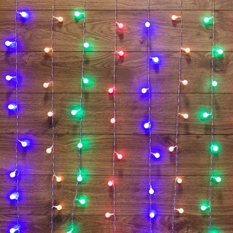 LED Garland "LED Rain" 1.5x1.5m 144LED multicolor 12W 230V IP20 with ball attachments glowing with dynamics transparent wire Neon-Night 235-049