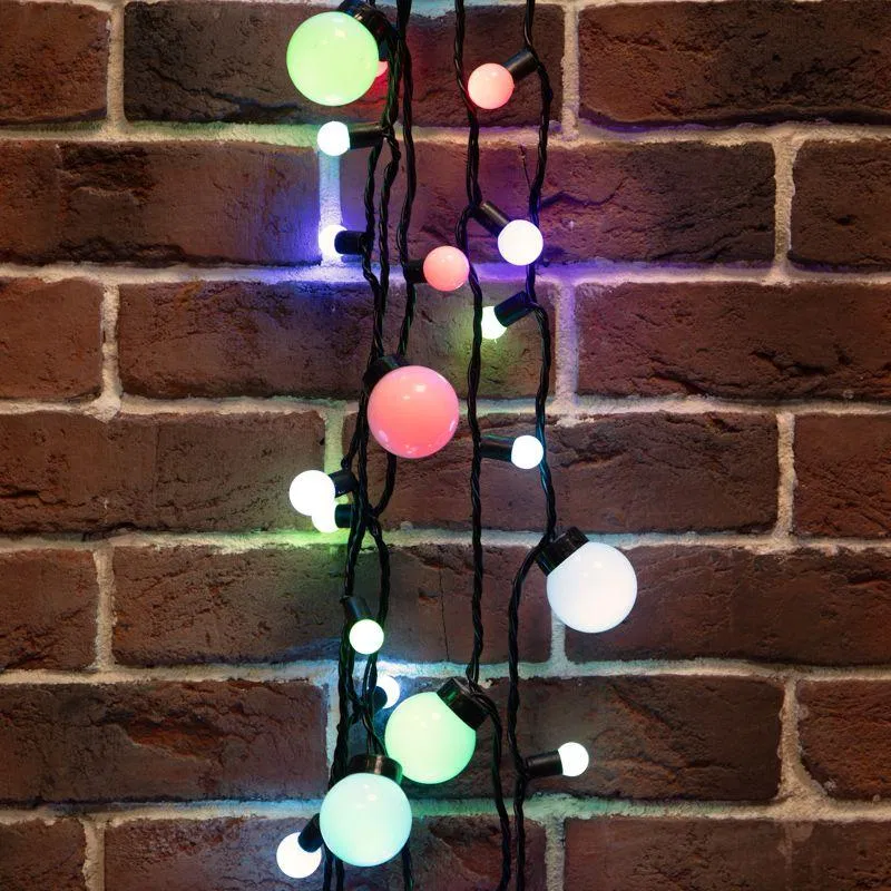 LED garland "Multiballs" 10m d17.5mm d23mm d45mm 80LED RGB 10W 220-240V IP65 PVC cord black. Neon-Night 303-589