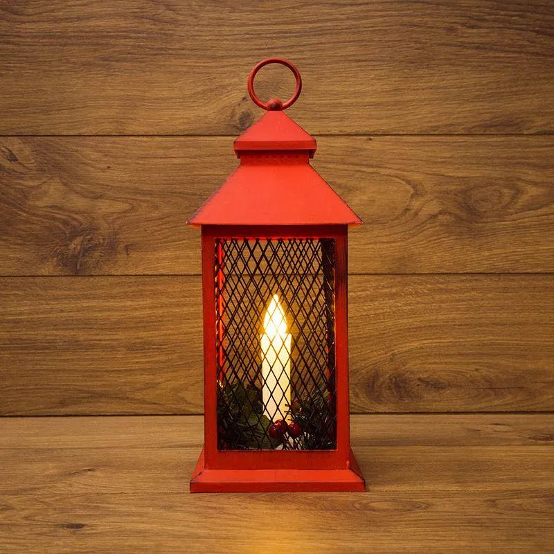 Decorative lantern 13.5x13.5x30.5cm warm white with candle red body Neon-Night 513-041
