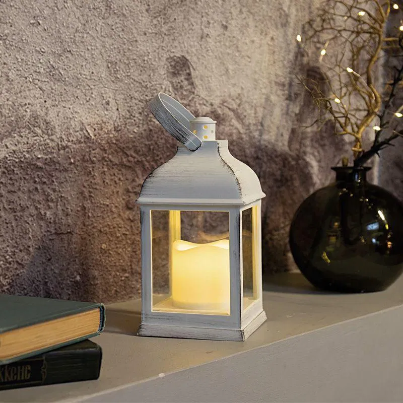 Decorative lantern 10.5x10.5x22.35cm warm white with candle white body Neon-Night 513-054