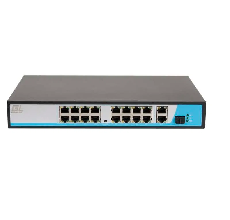 Коммутатор неуправляемый 16PoE(802.3af) порта 10/100Мбит/с до 250м cat6 2х1000Mбит/с+1хSFP 300Вт NIKOMAX GL-SW-F005-16P