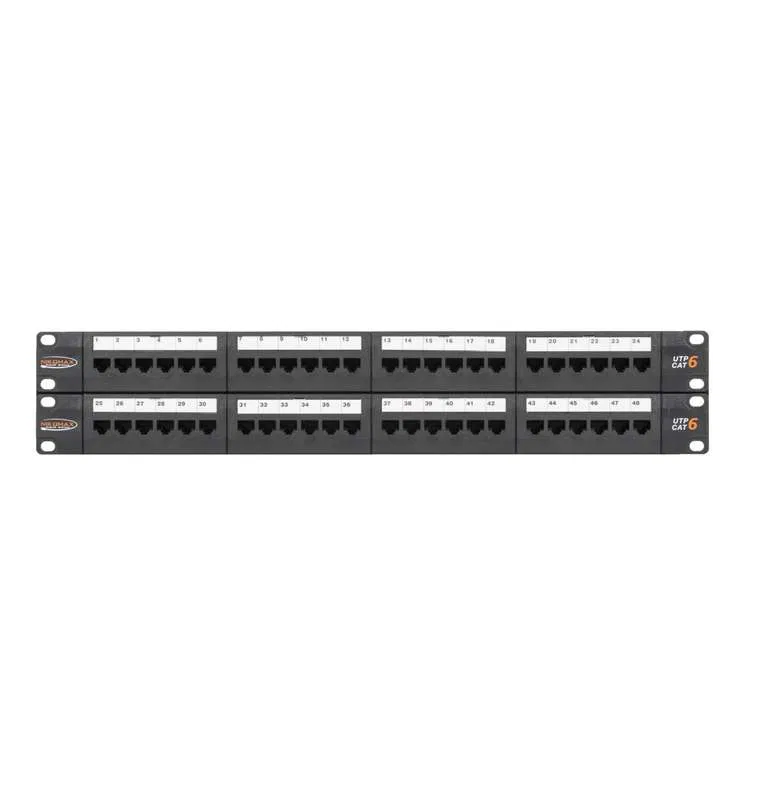 19英寸 2U 48口 Patch Panel Cat.6 (Class E) 250MHz RJ45/8P8C 110/KRONE T568A/B 非屏蔽 带理线器 黑色 NIKOMAX NMC-RP48UE2-2U-BK