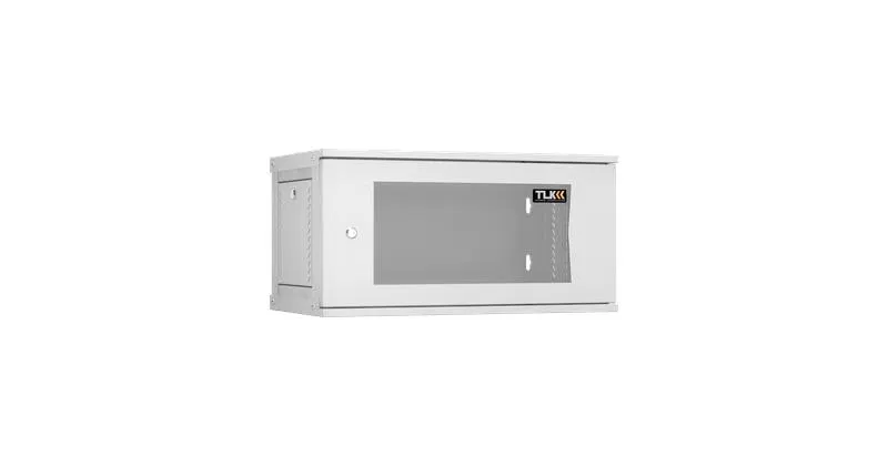 Wall cabinet 19inch 6U glass door W600xH303xD350mm 1 pair mounting rails collapsible series NIKOMAX TWI-066035-R-G-GY