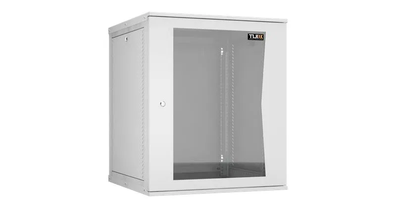 Wall cabinet 19inch 15U glass door W600xH703xD600mm 2 pairs mounting rails collapsible ser. NIKOMAX TWI-156060-R-G-GY