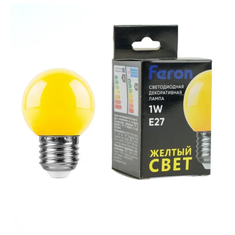 LED lamp LB-37 1W G45 globe matte E27 230V yellow FERON 25879 NPR Svetotekhnika