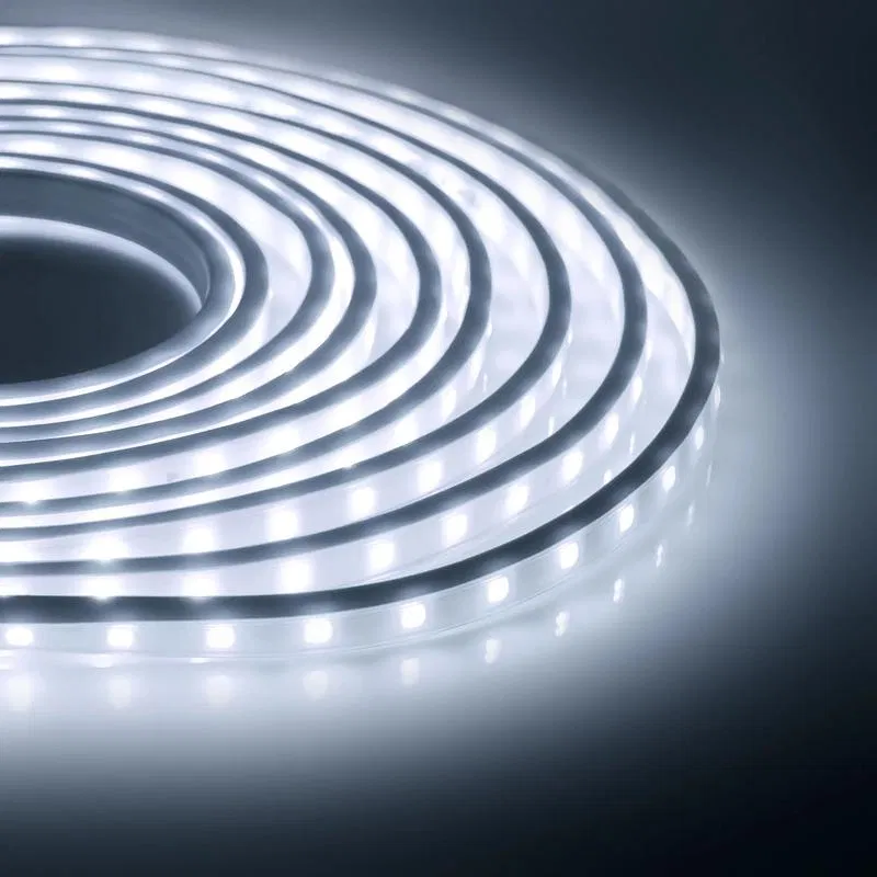 LED strip set 220V 6W/m smd2835 60led/m IP65 600lm/m 10mm cold white 6500K white PVC braid (power cord, plug, fastener included) (pkg. 5m) OGM SL-55