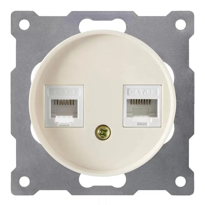 Розетка компьютерная + телефонная 2-м СП Florence RJ45 + RJ11 кат.5E механизм беж. (1E20801301) OneKeyElectro 2172794