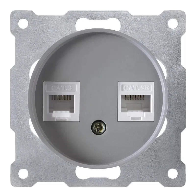 Розетка компьютерная + телефонная 2-м СП Florence RJ45 + RJ11 кат.5E механизм сер. (1E20801302) OneKeyElectro 2172840