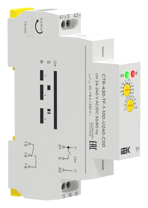 Реле задержки выключения TF 1 контакт 24-240В AC/DC IEK CTR-430-TF-1-10D-U240-C00 ONI
