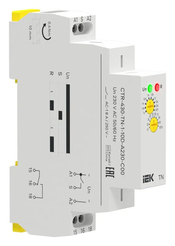 Реле задержки включения TN 1 контакт 230В AC IEK CTR-430-TN-1-10D-A230-C00 ONI