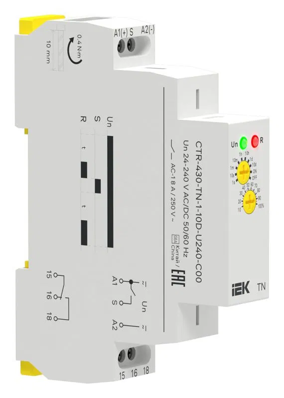 Реле задержки включения TN 1 контакт 24-240В AC/DC IEK CTR-430-TN-1-10D-U240-C00 ONI