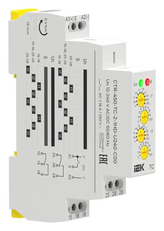 Реле циклическое реверсивное TC 2 контакта 12-240В AC/DC AC IEK CTR-450-TC-2-1HD-U240-C00 ONI