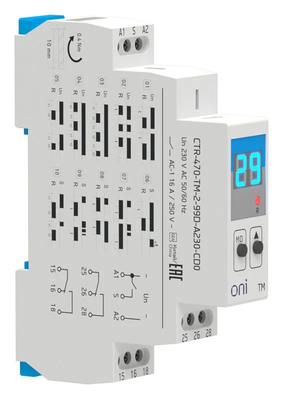 Реле времени многофункц. TM дисплей 2 контакта 230В AC ONI CTR-470-TM-2-99D-A230-CD0
