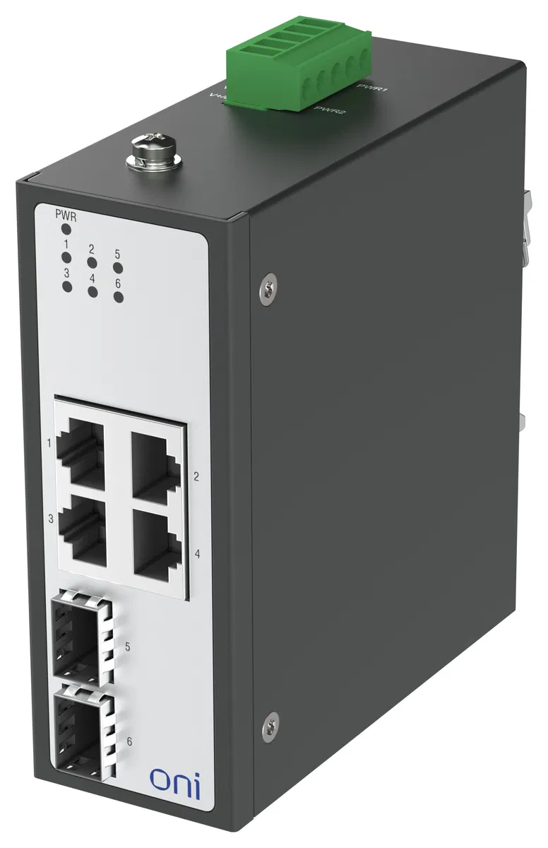 Коммутатор промышленный неуправляемый ISU-450 Ethernet 2 SFP слота 100/1000BaseX 4 порта 10/100/1000BaseT разъем RJ45 с PoE 48В DC с резервированием ONI ISU-450-2GX4GEPOE0000