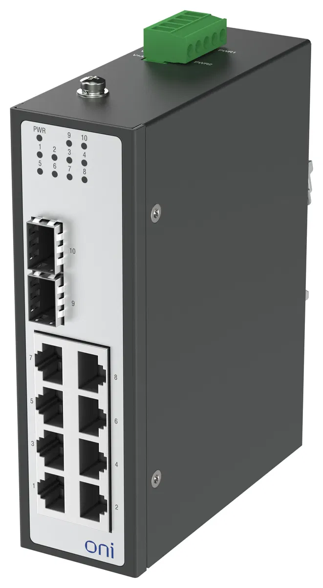 Коммутатор промышленный неуправляемый ISU-450 Ethernet 2 SFP слота 100/1000BaseX 8 портов 10/100/1000BaseT разъем RJ45 24В AC/12/24/48В DC с резервированием ONI ISU-450-2GX8GE0000000