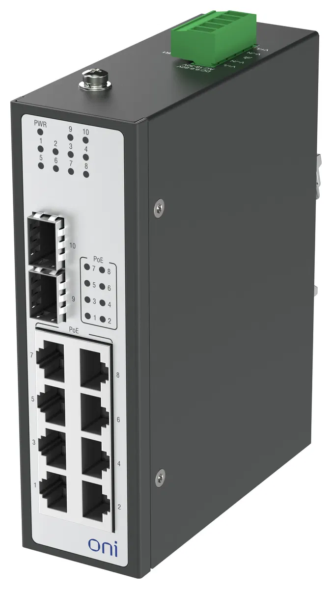 Коммутатор промышленный неуправляемый ISU-450 Ethernet 2 SFP слота 100/1000BaseX 8 портов 10/100/1000BaseT разъем RJ45 с PoE 48В DC с резервированием ONI ISU-450-2GX8GEPOE0000