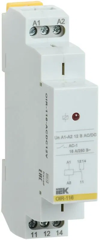 Реле промежуточное OIR 1 конт. (16А) 12В AC/DC IEK OIR-116-ACDC12V ONI